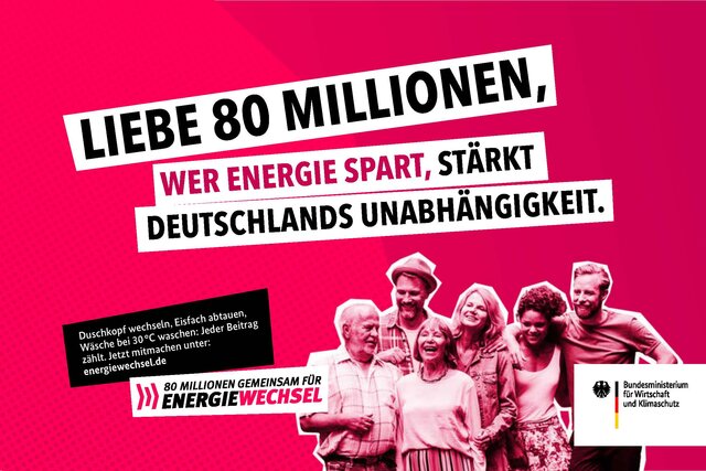 pinkes Plakat mit Menschen unterschiedlichen Alters